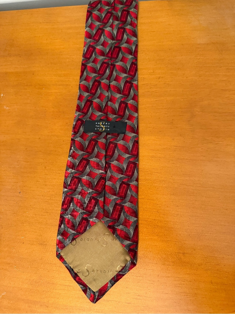 Robert Talbott Studio Red and Gray Geometric Silk Tie vintage made in USA